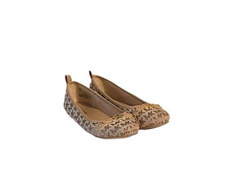 Women Vintage Tan Slip On Flats By Michael Kors Size 3/Women Designer Flats/Women Round Toe Flats