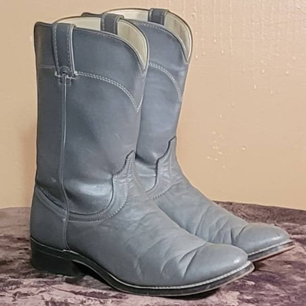 Men Vintage Leather Gray Roper Style Boots By Laredo Size 9EE/Men Designer Boots/ Men Cowboy Boots