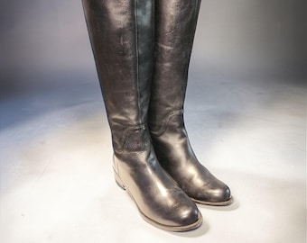 Botas altas de montar de cuero negro vintage para mujer de Nine West, talla 8.5 M.