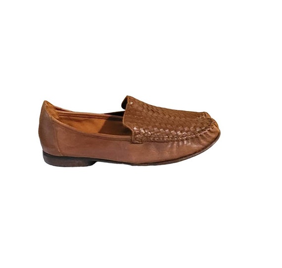 Women Vintage Leather Brown Woven Loafers By Cole… - image 7