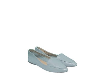 Vintage Women Leather Gray Pointy Toe Flats By J Crew Size 7/Women Designer Flats/Women Slip On Shoes