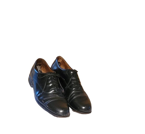 Men Vintage Black Leather Cap Toe Shoes By Boston… - image 1
