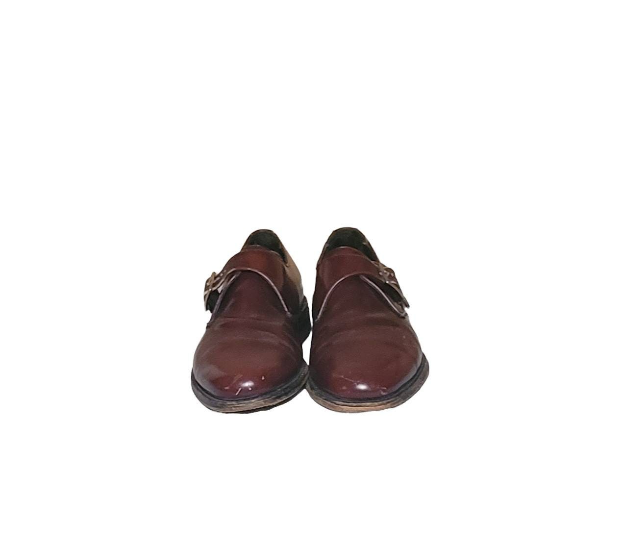 Vintage Men Burgundy Shoes By Florsheim Size 9.5D/Men Designer Shoes/Men Buckle Vintage Florsheim Burgundy Leather Monk Strap Shoes, Men main image 3