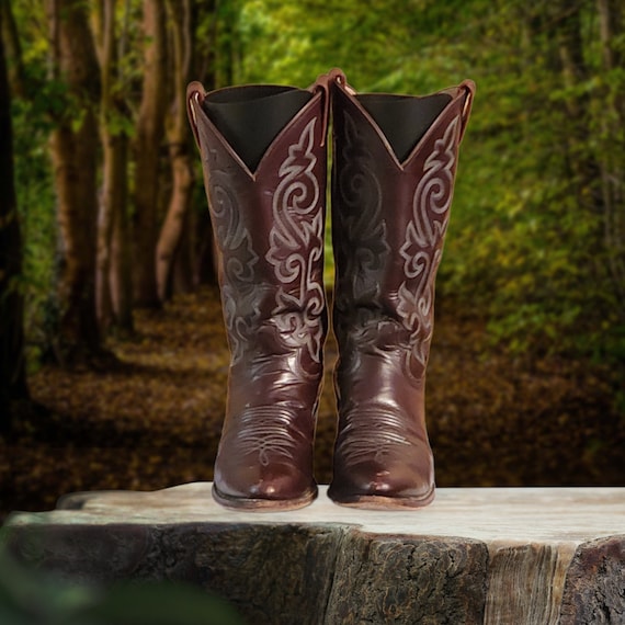 Men Vintage Leather Burgundy Cowboy Boots By Just… - image 3