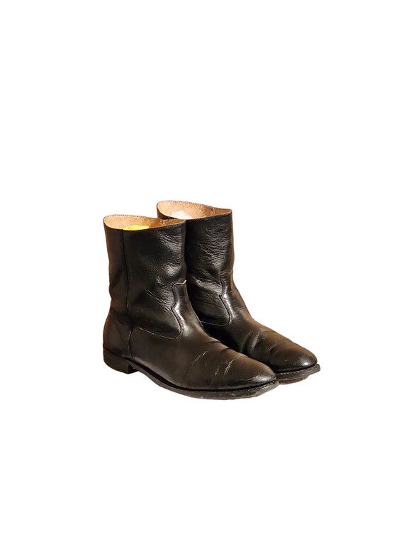 Men Vintage Leather Black Pull On Ankle Boots Siz… - image 1