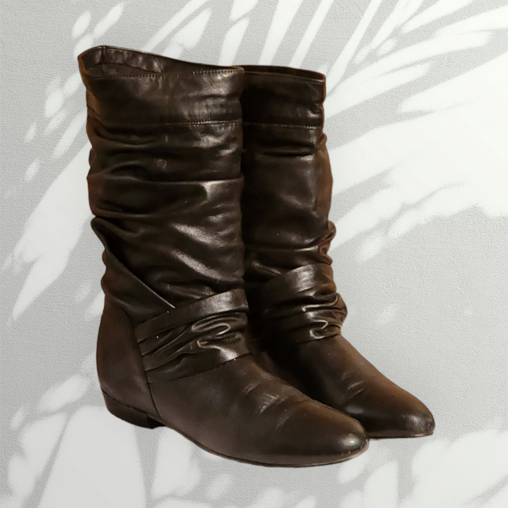 Women Vintage Leather Black Slouch Boots Size 5.5 women Pull on Boots Women Almond Toe Boots Etsy Canada