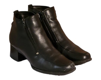 Women Vintage Leather Black Ankle Boots By Borelli Size 7/Women Zipper Boots/ Women Blocked Heel Boots