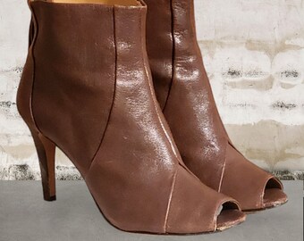 Women Vintage Leather Brown Stiletto Booties By Nine West Size 7M