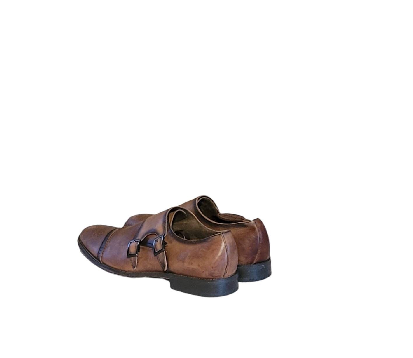 Men Vintage Brown Leather Cap Toe Buckle Dress Shoes by Asher