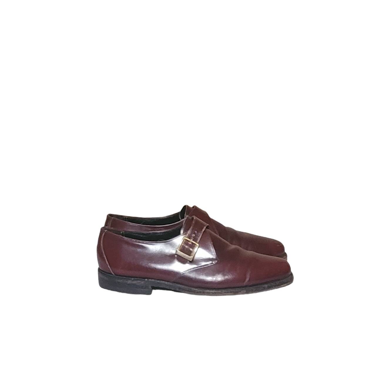 Vintage Men Burgundy Shoes By Florsheim Size 9.5D/Men Designer Shoes/Men Buckle Vintage Florsheim Burgundy Leather Monk Strap Shoes, Men main image 4