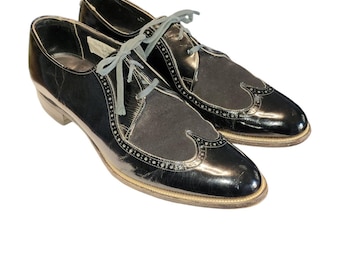 Men Vintage Leather and Suede Black Wingtip Oxfords By Stacy Adams Size 10D