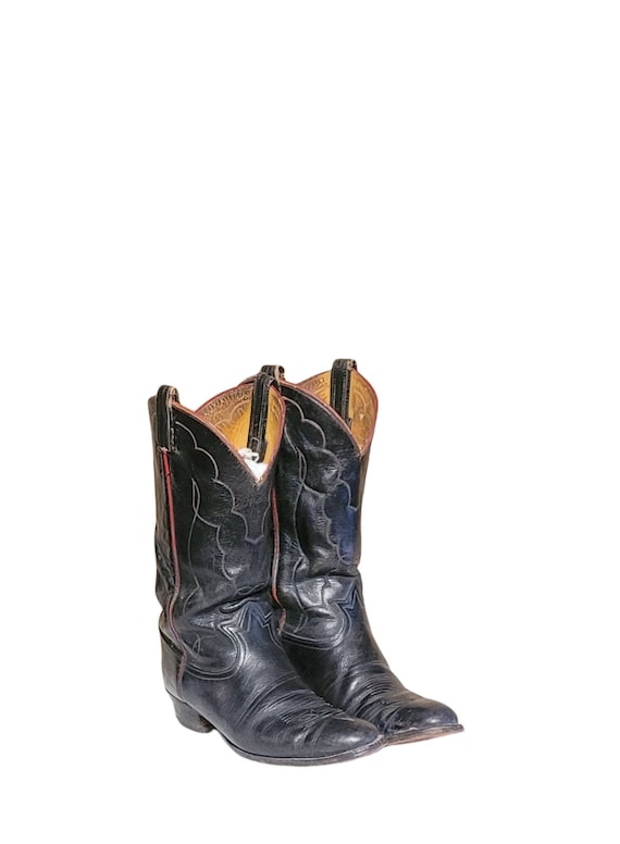 Vintage Men Black Leather Cowboy Boots By Tony Lam