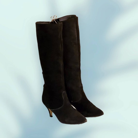 Women Vintage Suede Black Tall Riding Boots by Latinas Size 6B