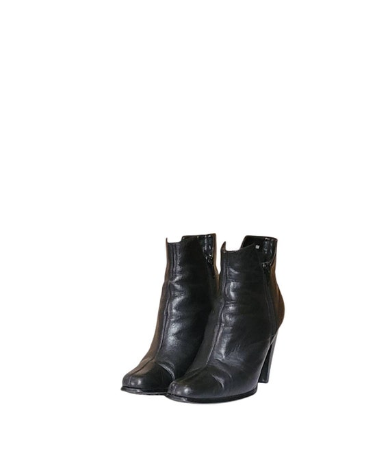 Women Vintage Black Leather Ankle Boots By Newpor… - image 2
