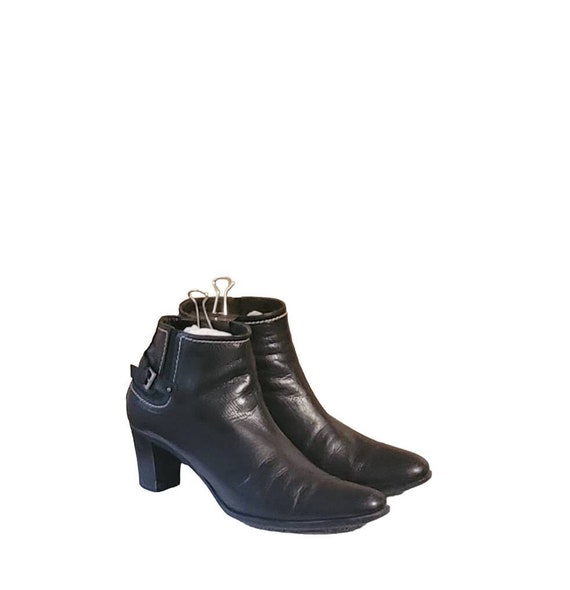 Women Vintage Leather Black Ankle Boots by Maripe Size 40EU US 10 women Zipper Boots women Short Boots Etsy