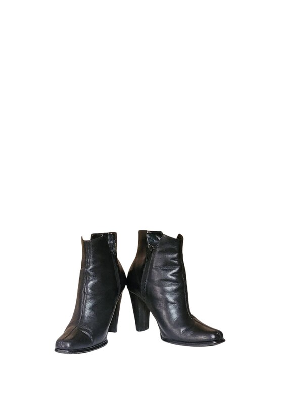 Women Vintage Black Leather Ankle Boots By Newpor… - image 8