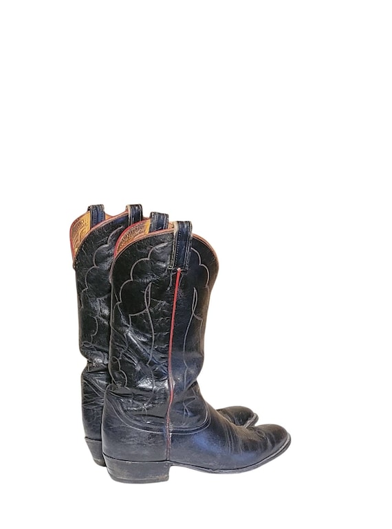 Vintage Men Black Leather Cowboy Boots By Tony Lama S… Gem