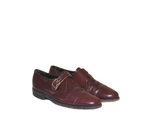 Vintage Florsheim Burgundy Leather Monk Strap Shoes, Men's 9.5D