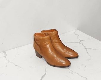 Ralph Lauren Women Vintage Leather Tan Ankle Boots Size 8B
