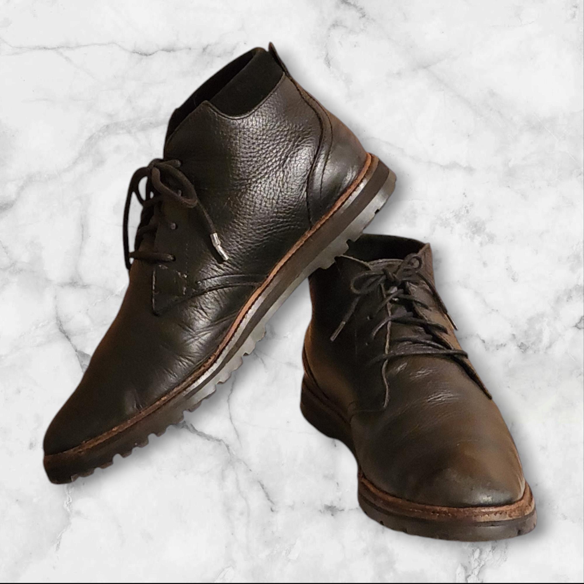 Men Vintage Leather Black Ankle Boots by Lacoste Size 11.5 