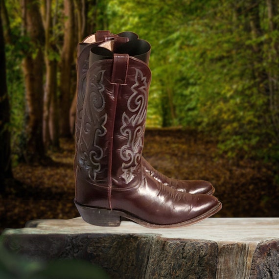 Men Vintage Leather Burgundy Cowboy Boots By Just… - image 7