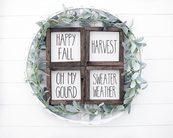 Small fall farmhouse style wood signs / mini sign / tabletop decor / cute fall / rae dunn / oh my gourd / happy fall / sweater weather
