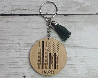 Nurse Syringe Flag Keychain, Funny Nurse Keychain, Nursing CoWorker Gift, Nursing School Gift, New Nurse Gift