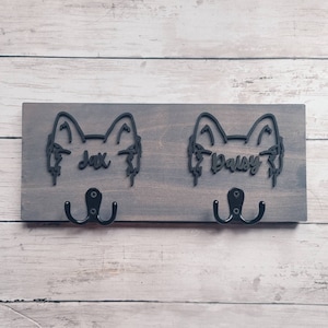 Custom Dog Breed Leash and Collar Holder, Custom Breed Pet Harness Hooks, Personalized Dog Breed and Name Leash Holder