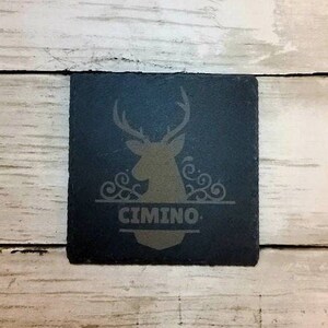 Set of 4 Custom Deer Engraved Coaster, Personalized Laser Engraved Slate Coaster, Laser Engraved Coaster, Personalized Gift, Custom Gift