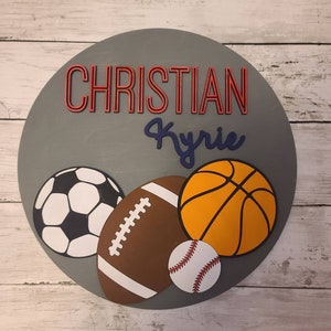 Sport Themed Personalized Children's Name Sign, Custom Nursery Sport Decor, Football Name Sign, Personalized Baseball Decor