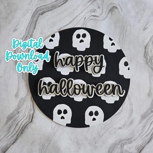 Happy Halloween Skull 3D Wood Round Laser Cut File, Halloween Laser File, Halloween Glowforge File