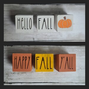Hello Fall Wooden Blocks, Happy Fall Y&#39;all Wood Blocks, Fall Decor, Hello Fall Tiered Tray Decor