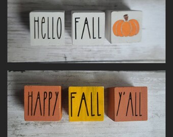 Hello Fall Wooden Blocks, Happy Fall Y'all Wood Blocks, Fall Decor, Hello Fall Tiered Tray Decor