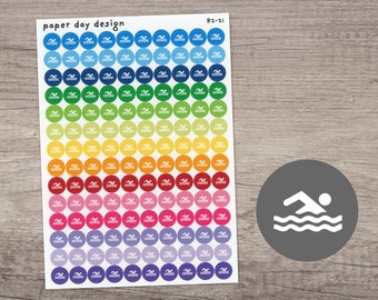 SWIM Round Icon Planner / Calendar Stickers [R2-21]