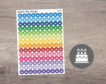 BIRTHDAY CAKE Round Icon Planner / Calendar Stickers [R2-77]