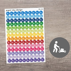 LAWN MOWER Round Icon Planner / Calendar Stickers [R2-102]