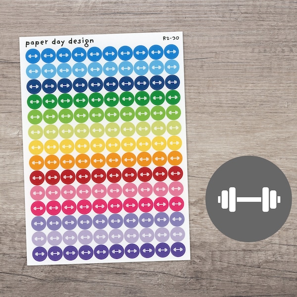DUMBBELL Round Icon Planner / Calendar Stickers [R2-30]