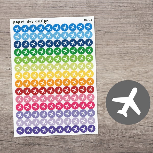 AIRPLANE Round Icon Planner / Calendar Stickers [R2-78]