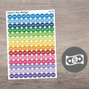 DOLLAR BILL Round Icon Planner / Calendar Stickers [R2-60]