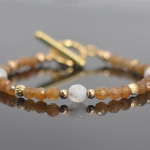 Natural Heliodor and Moonstone Bracelet • 14k Gold Filled • June Birthstones