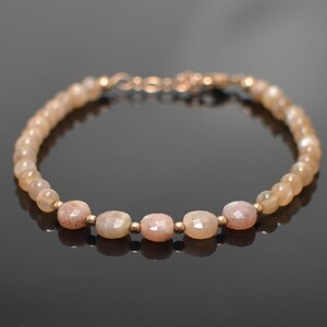Coin Peach Moonstone Dainty Bracelet • 14k Gold Filled • June Birthstone