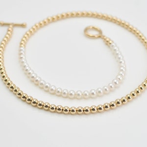 Freshwater Pearls with Gold Filled Beaded Necklace • 14k Gold Filled • Toggle Clasp • June Birthstone