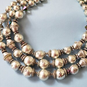 Vintage 1960 Silver Ton Necklace ,Silver Beaded  Necklace .Beaded Crystal Silver ton Necklace. Jewelry Gift Necklace