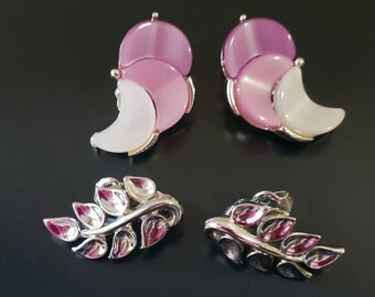 Vintage  Lisner Lucite  Clip Earrings .Lisner Silver ton Pink  Lilac  Clip Earrings .Vintage Crown Trifary Leaf  Clip Earrings .Choose One