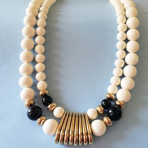 Vintage Two-Strand Beaded Necklace: White & Gold Tone, 20&quot;