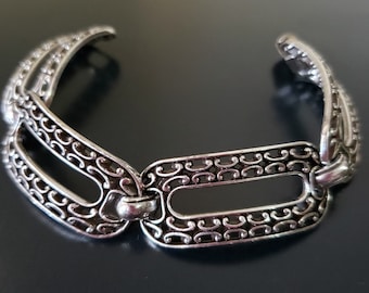 Vintage Brighton Silver Tone Link Bracelet: Chunky Panel Design