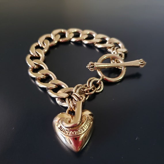 Juicy Couture Heart Bracelet. Gold Ton Puffy Heart Juicy Bracelet. Juicy  Link Chain Bracelet. Juicy Couture Jewelry Juicy Charm Bracelet 