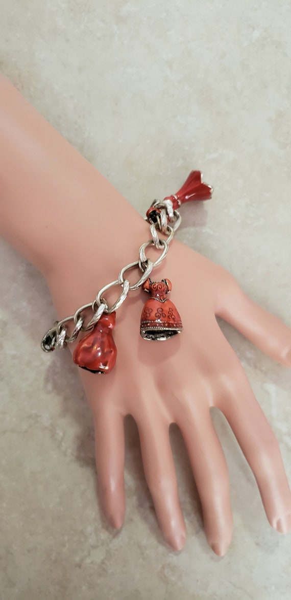 Chunky Funky  Red Bracelet. Silver Ton Bracelet. … - image 3