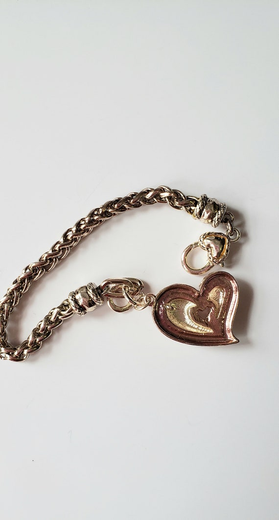 Vintage Chunky Heart  Chain Bracelet. Silver ton … - image 3
