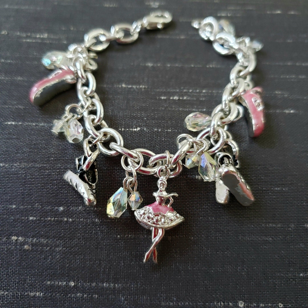Charme Bracelet Vintage Pointes De Danse En Argent Sterling 925 - Poids 2,2 G, Hauteur 1,9 Cm, Occasion